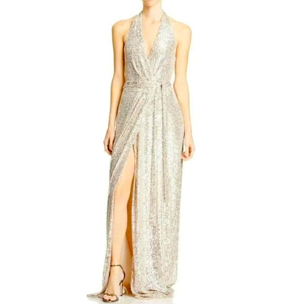 Halston Gold Sequin Halter Gown - Picture 3 of 10